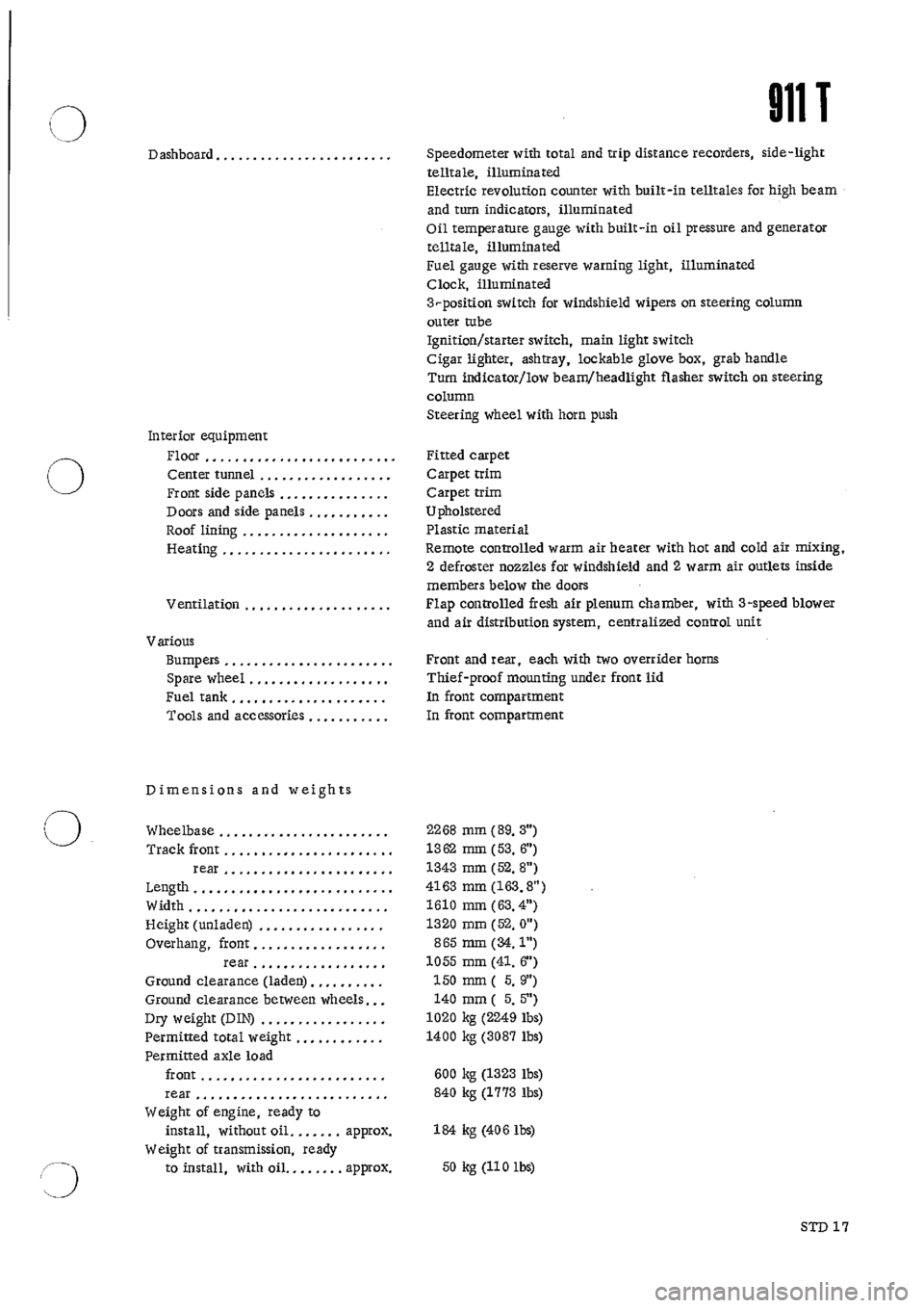 PORSCHE 911 1968 1.G Technical Data Workshop Manual 