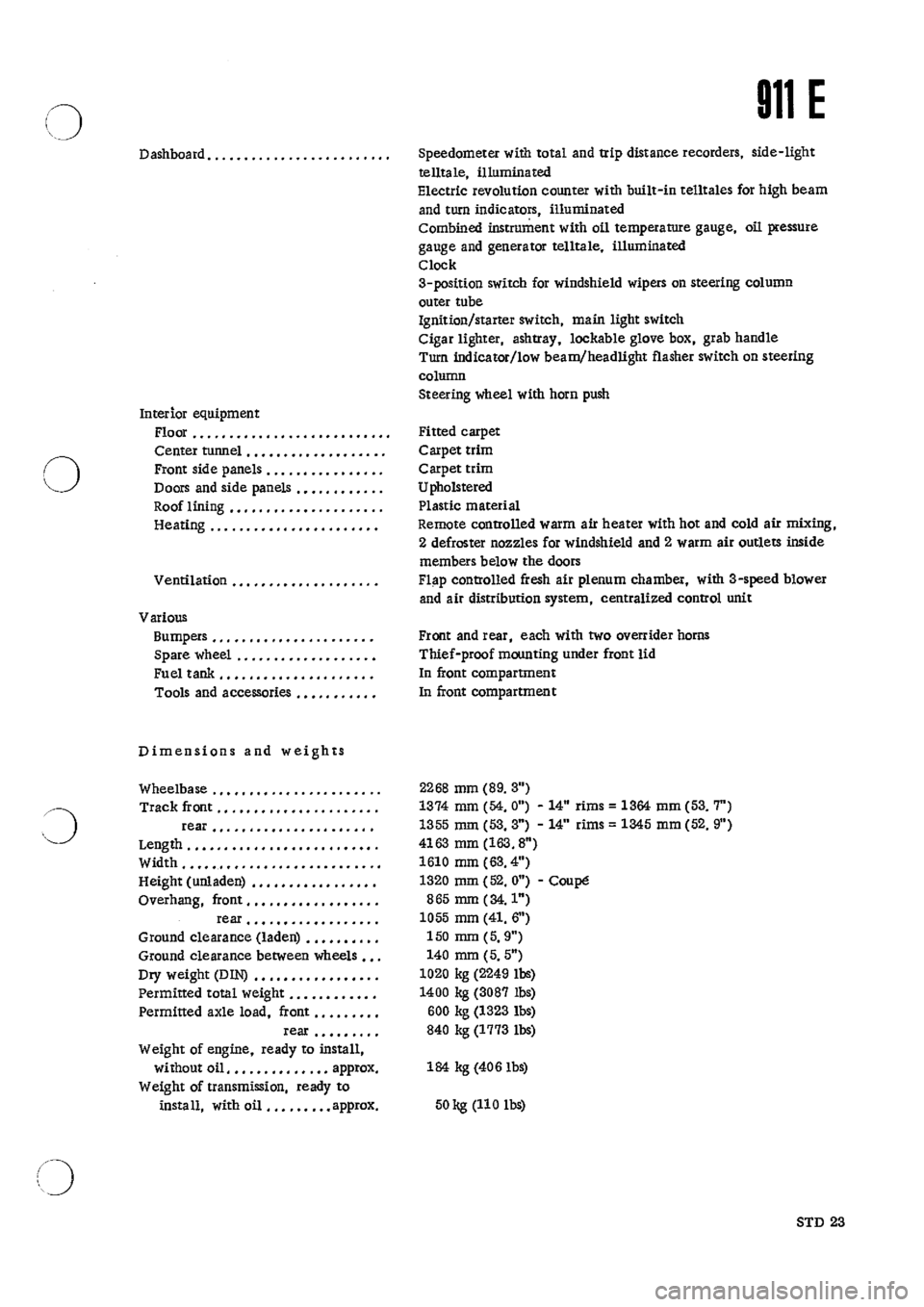 PORSCHE 911 1968 1.G Technical Data Workshop Manual 