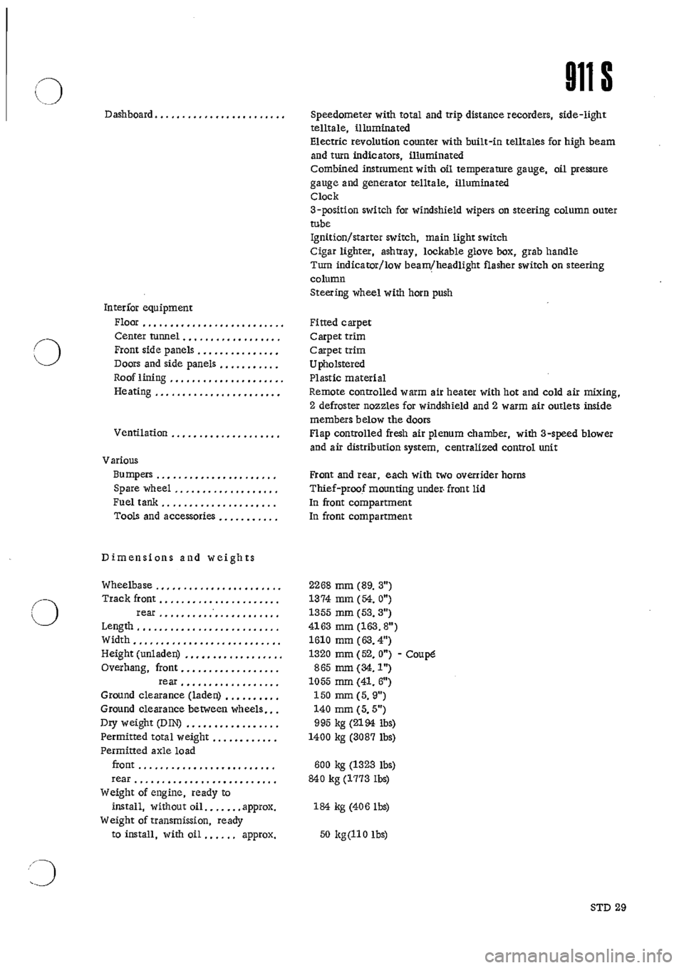 PORSCHE 911 1968 1.G Technical Data Workshop Manual 