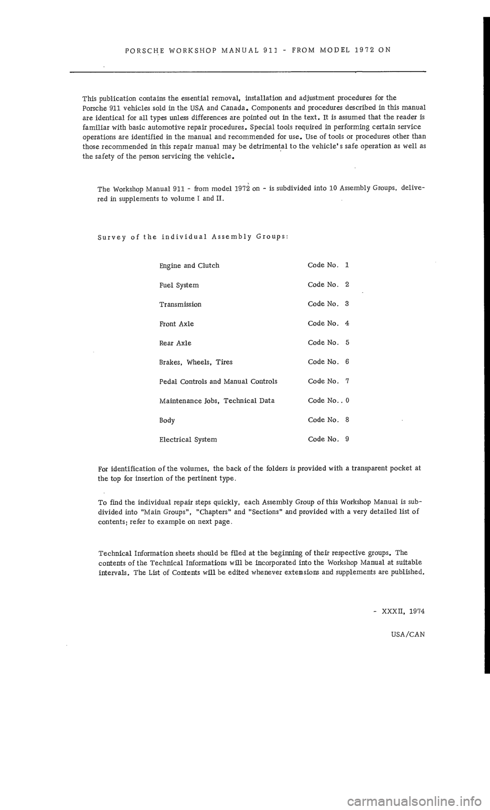 PORSCHE 911 1972 1.G Workshop Manual 1 