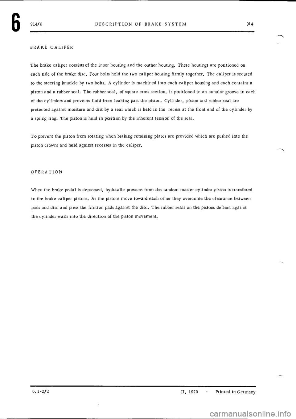 PORSCHE 914 1973 1.G Brakes Workshop Manual 
