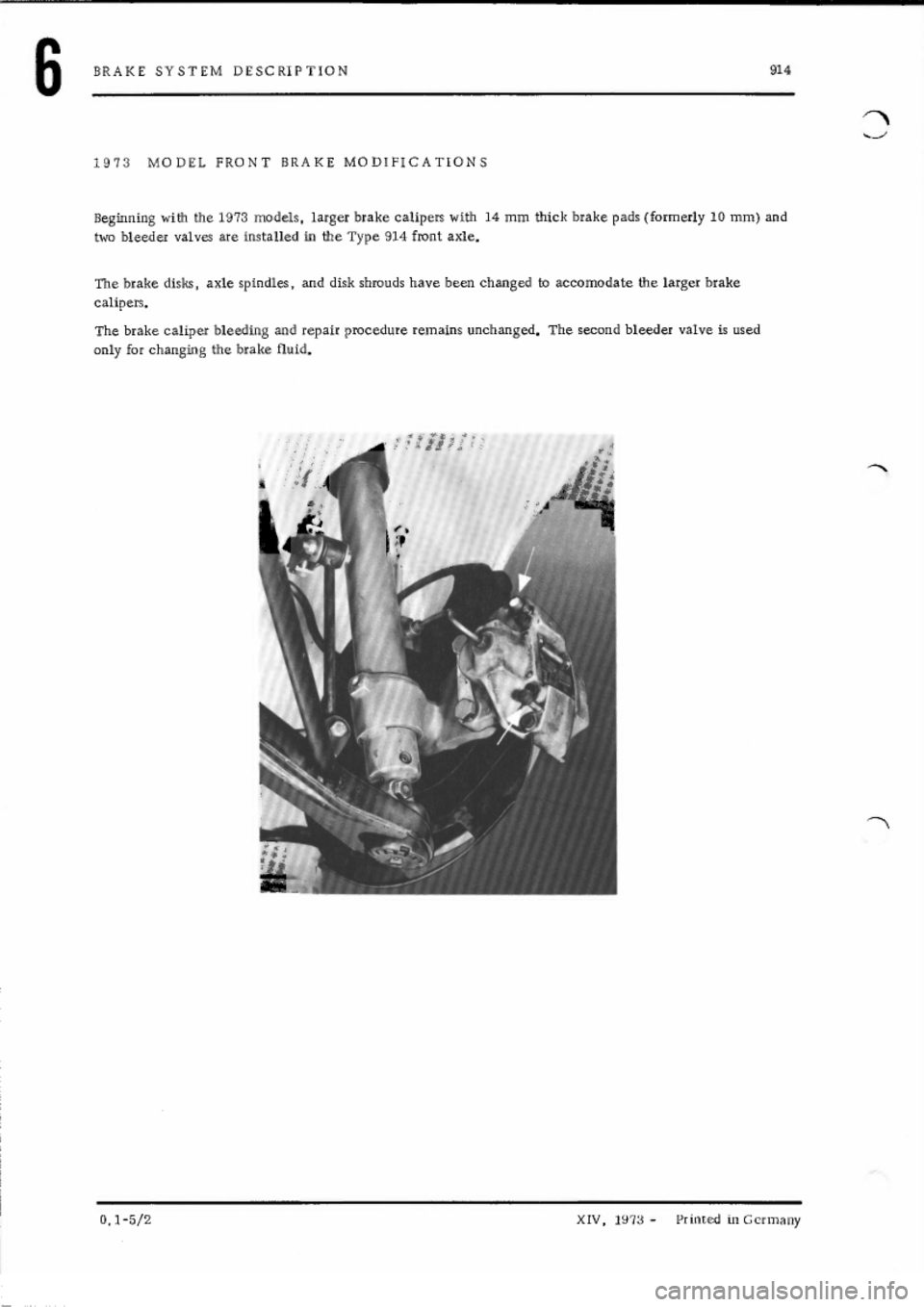 PORSCHE 914 1973 1.G Brakes Workshop Manual 