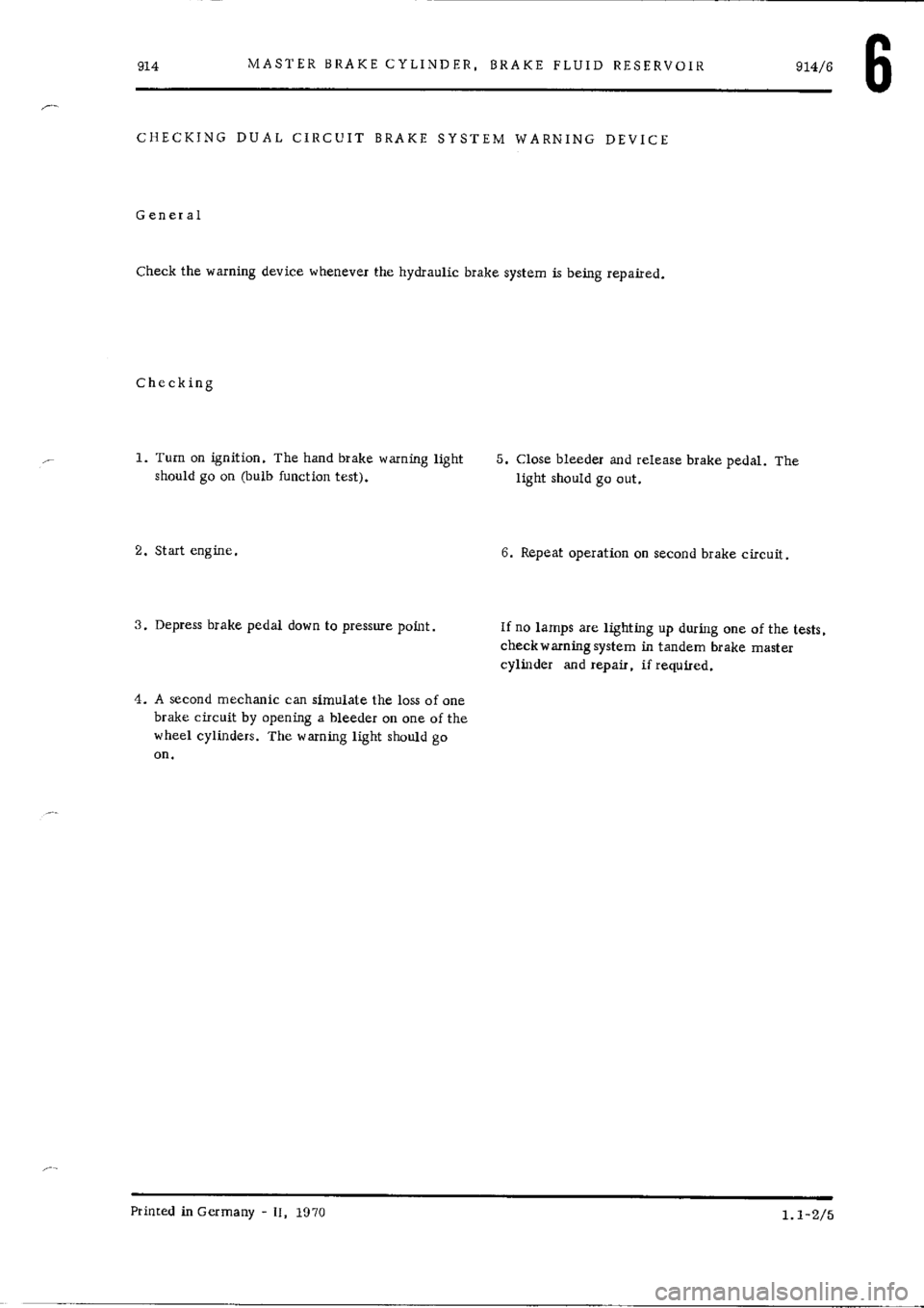 PORSCHE 914 1973 1.G Brakes Workshop Manual 