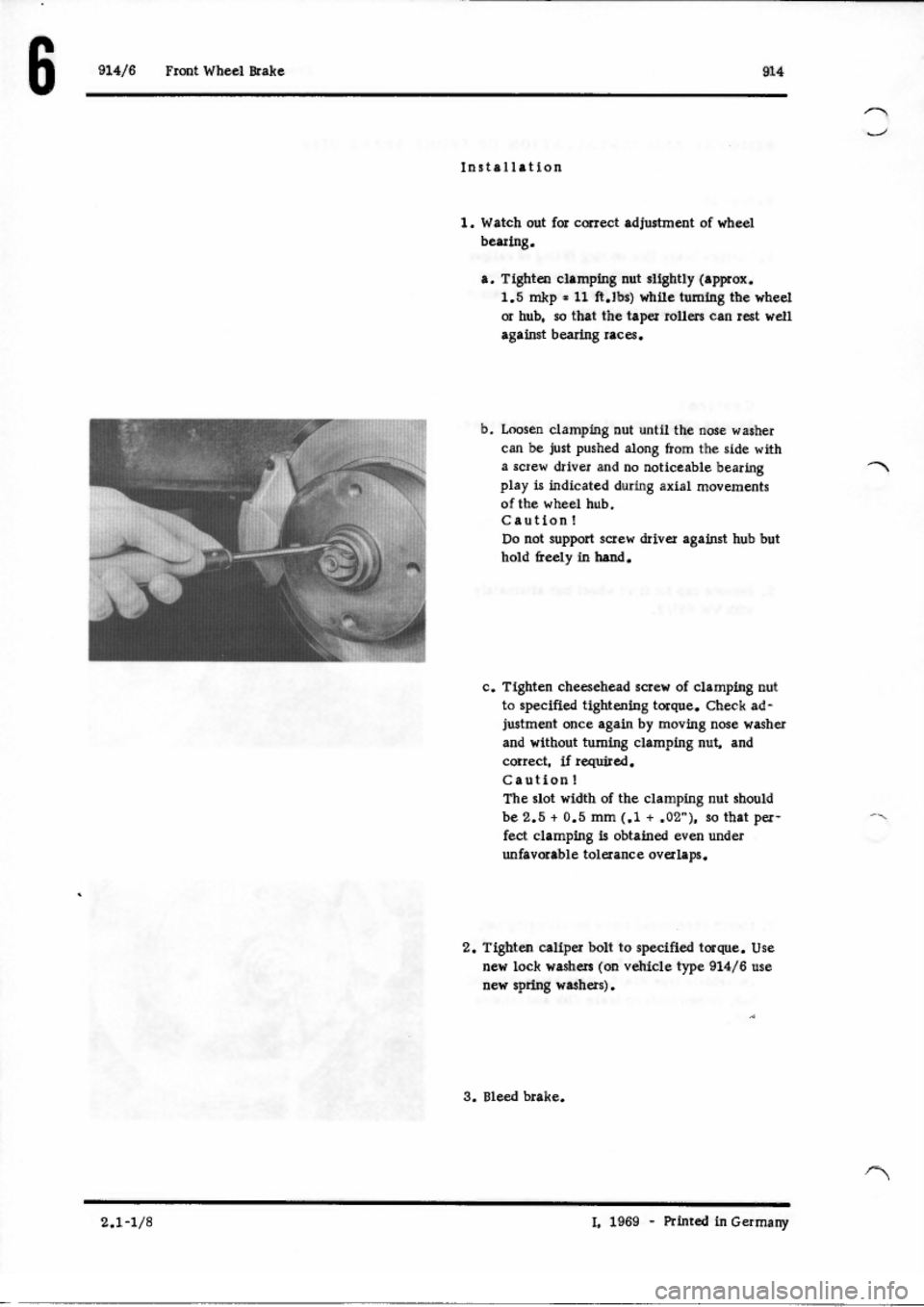 PORSCHE 914 1973 1.G Brakes Workshop Manual 