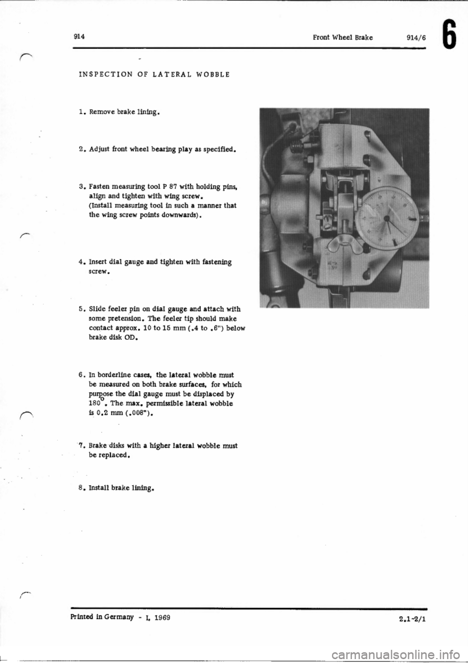 PORSCHE 914 1973 1.G Brakes Workshop Manual 