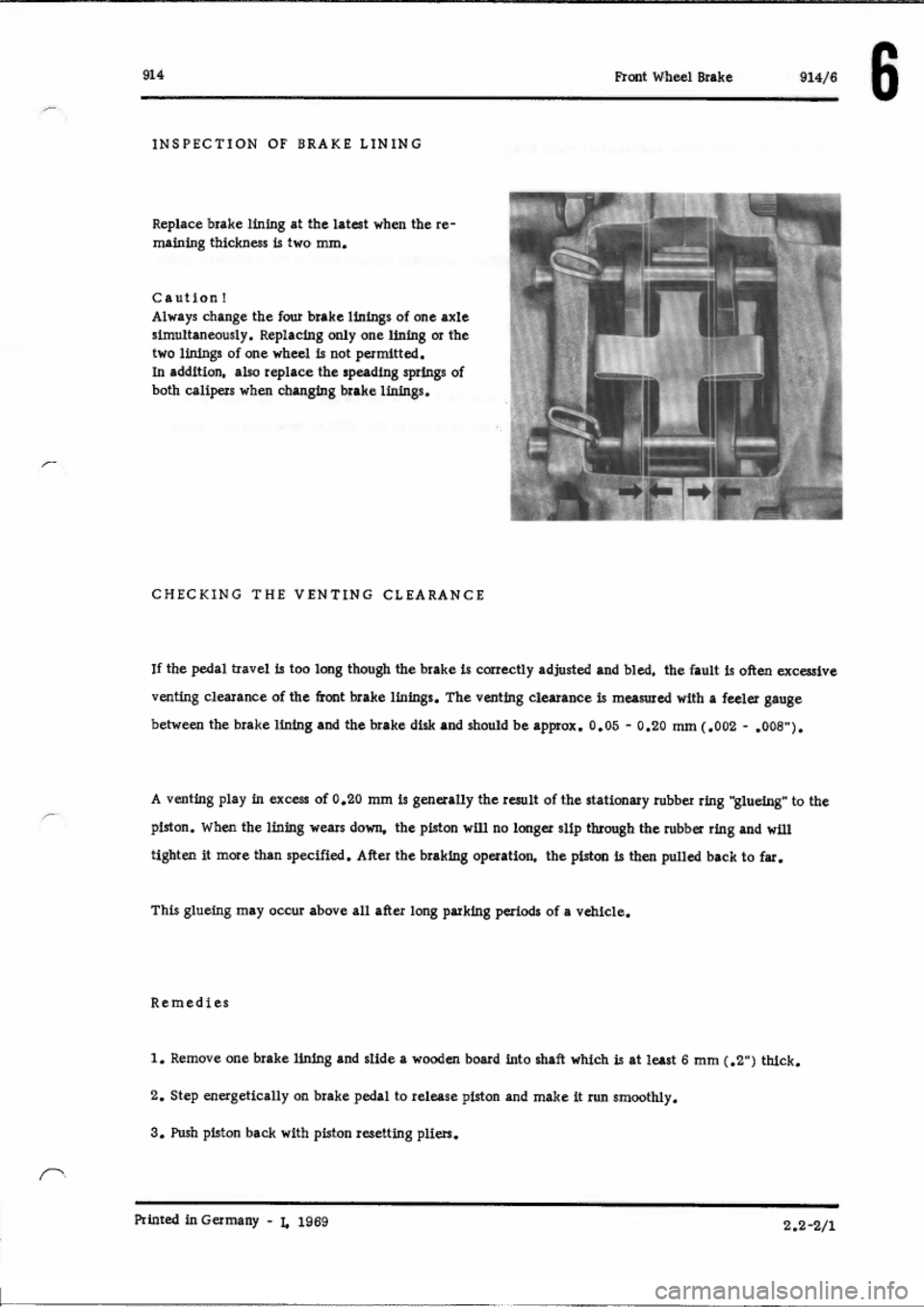 PORSCHE 914 1973 1.G Brakes Workshop Manual 
