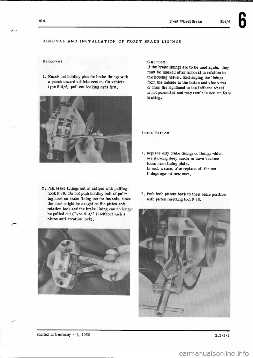 PORSCHE 914 1973 1.G Brakes Workshop Manual 