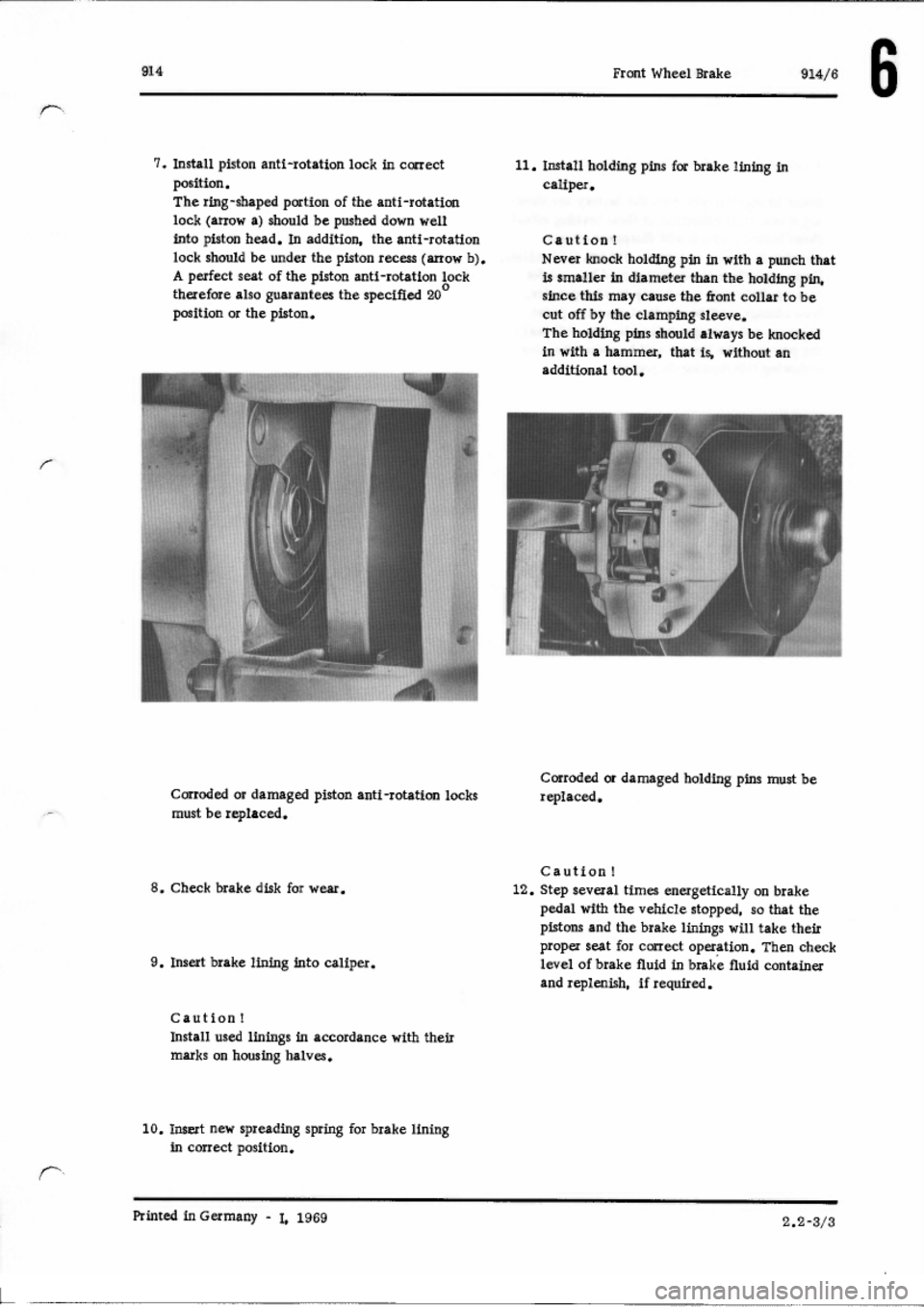 PORSCHE 914 1973 1.G Brakes Workshop Manual 