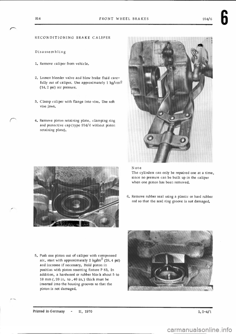 PORSCHE 914 1971 1.G Brakes Workshop Manual 