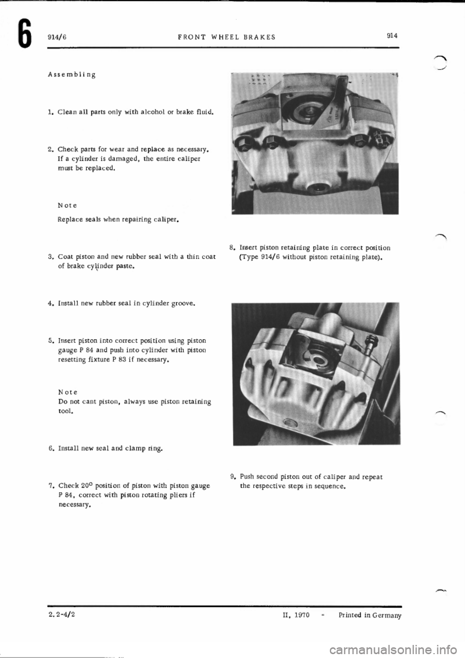 PORSCHE 914 1971 1.G Brakes Workshop Manual 