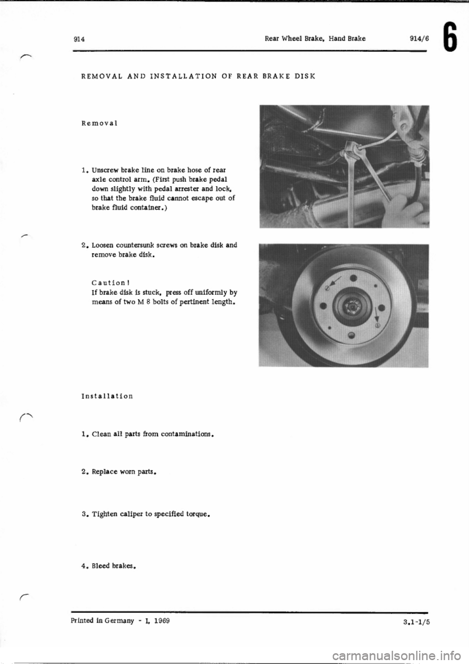 PORSCHE 914 1971 1.G Brakes Workshop Manual 