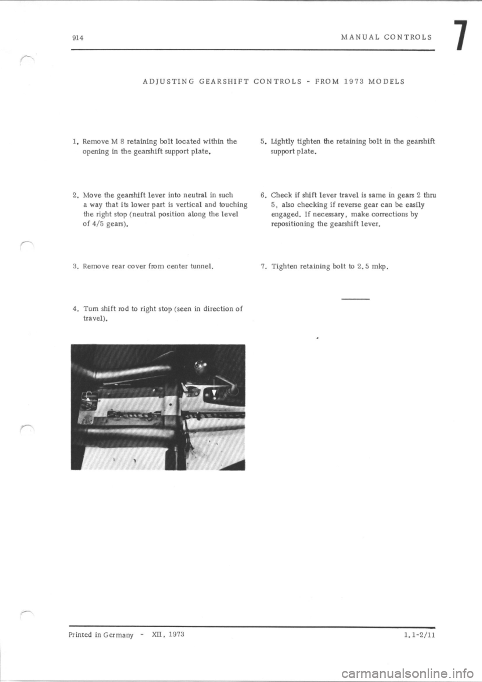 PORSCHE 914 1975 1.G Controls Workshop Manual 