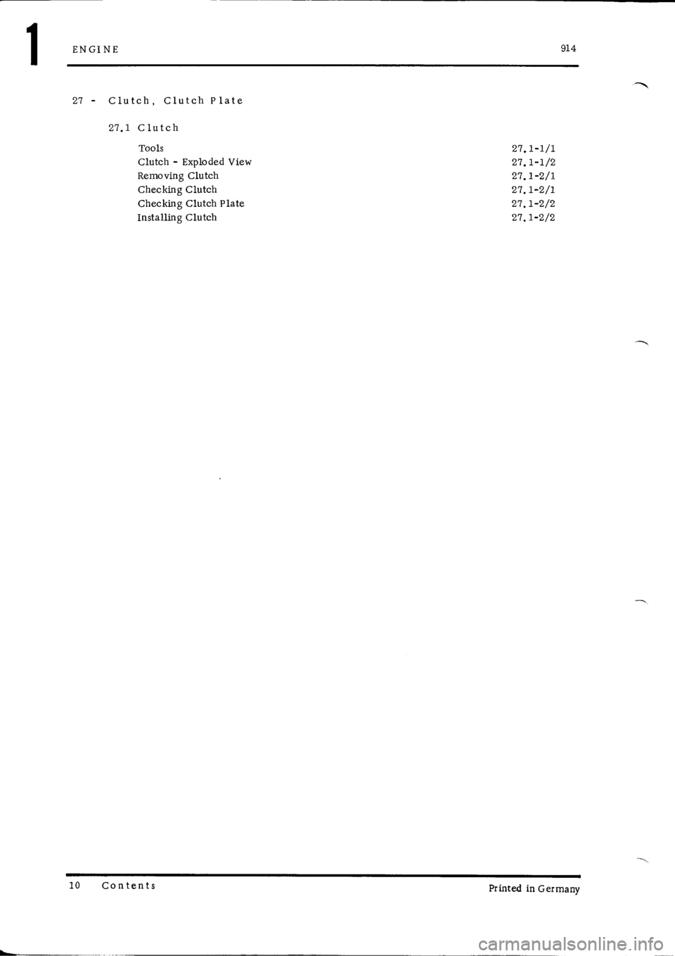 PORSCHE 914 1975 1.G Engine 1 Workshop Manual 