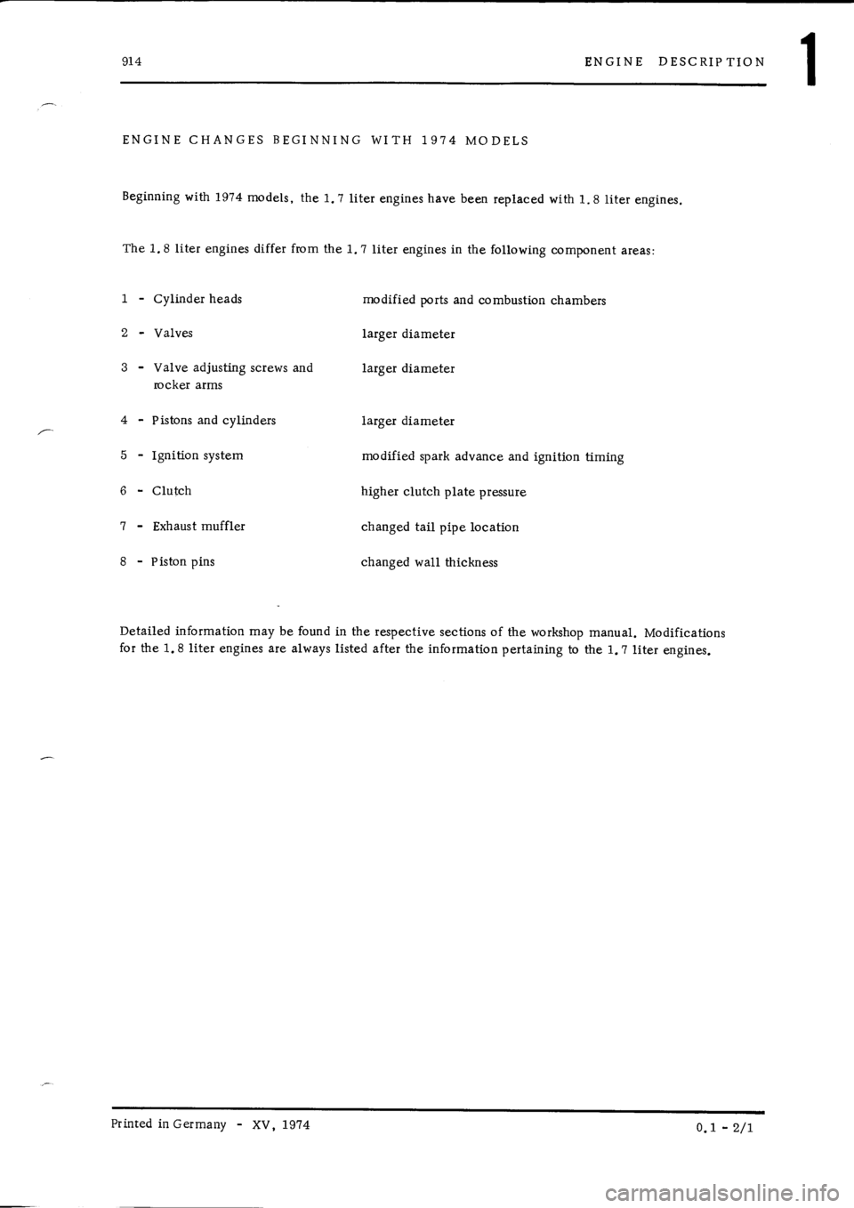 PORSCHE 914 1975 1.G Engine 1 Workshop Manual 