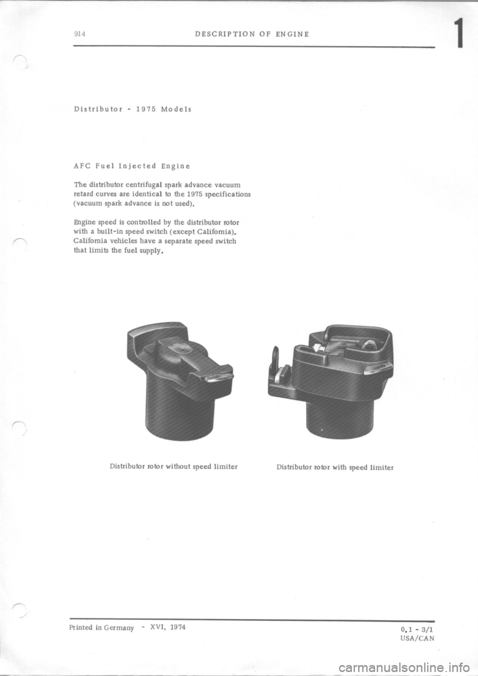 PORSCHE 914 1975 1.G Engine 1 Workshop Manual 