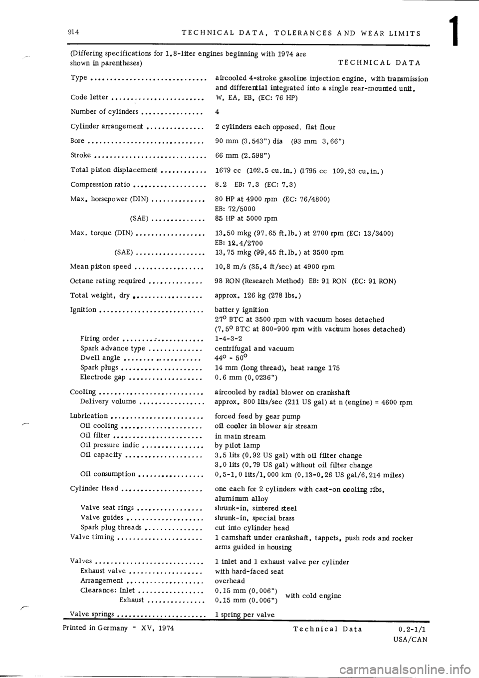 PORSCHE 914 1975 1.G Engine 1 Workshop Manual 