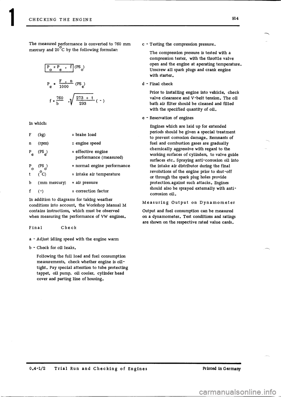 PORSCHE 914 1975 1.G Engine 1 Workshop Manual 