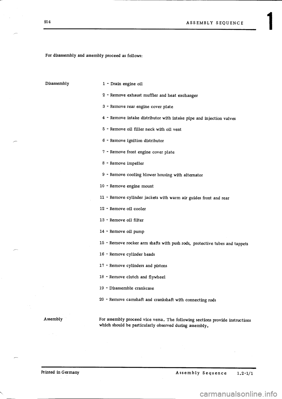 PORSCHE 914 1975 1.G Engine 1 Workshop Manual 