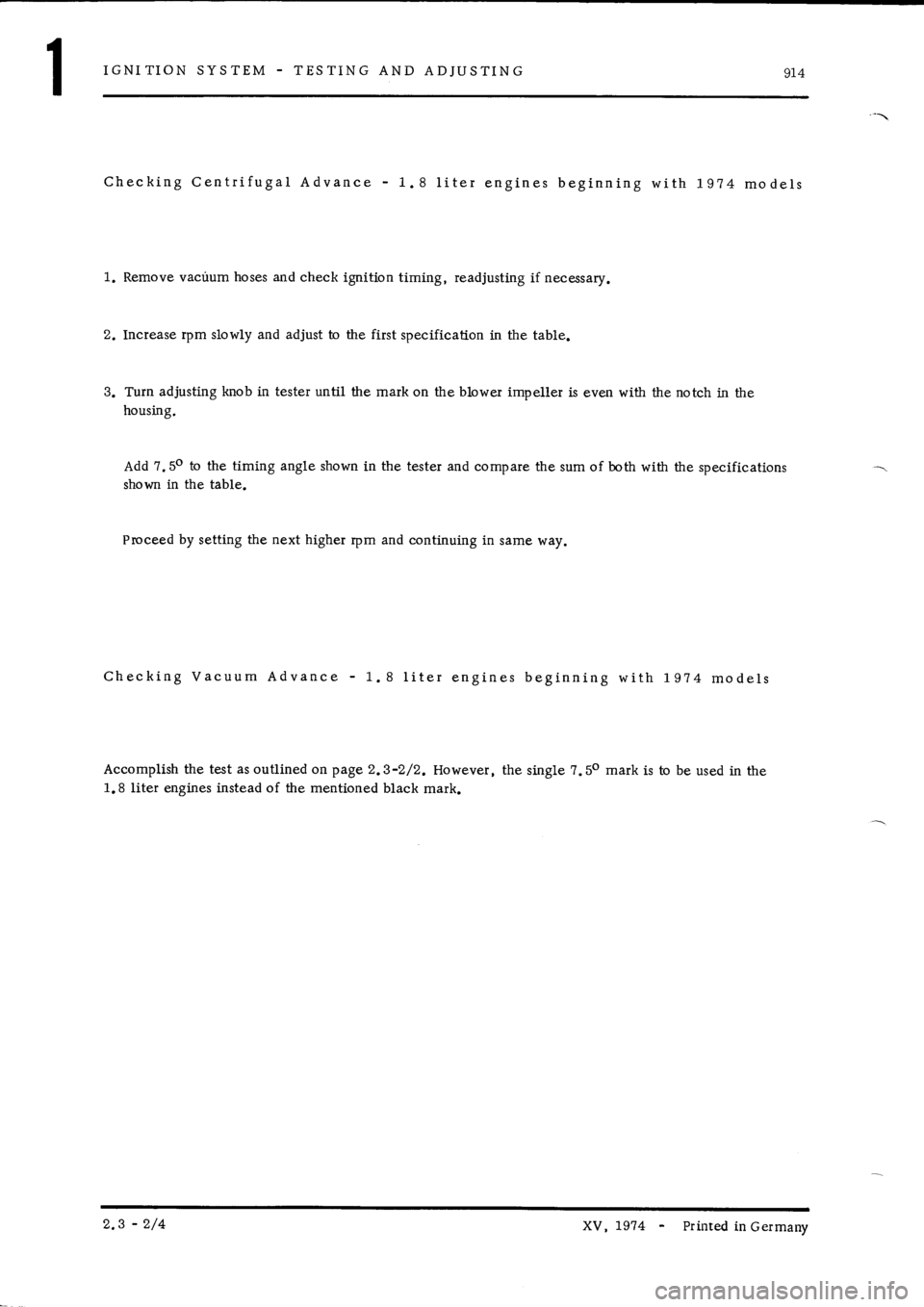 PORSCHE 914 1975 1.G Engine 1 Workshop Manual 