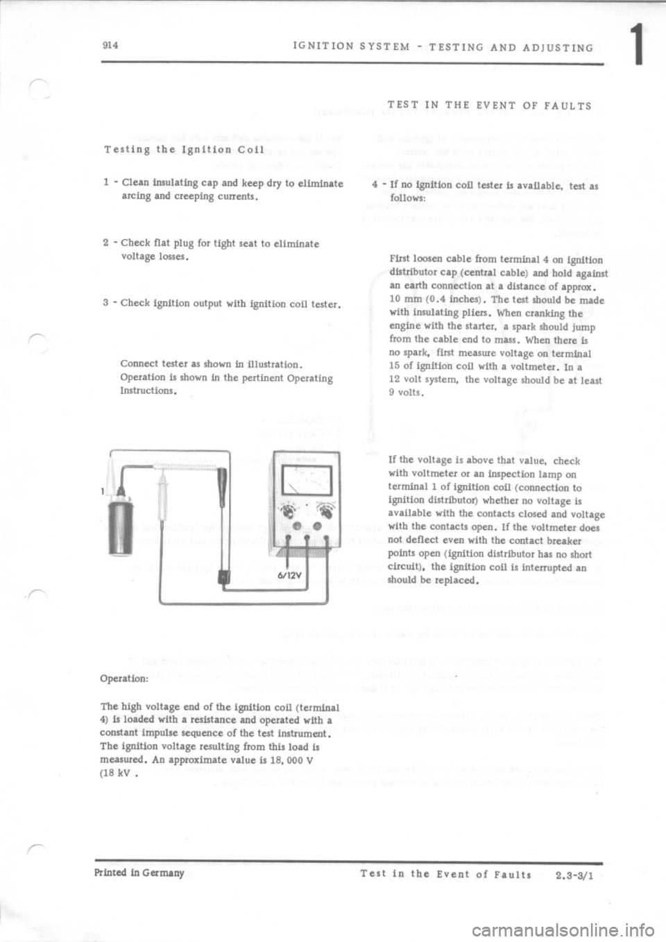 PORSCHE 914 1975 1.G Engine 1 Workshop Manual 