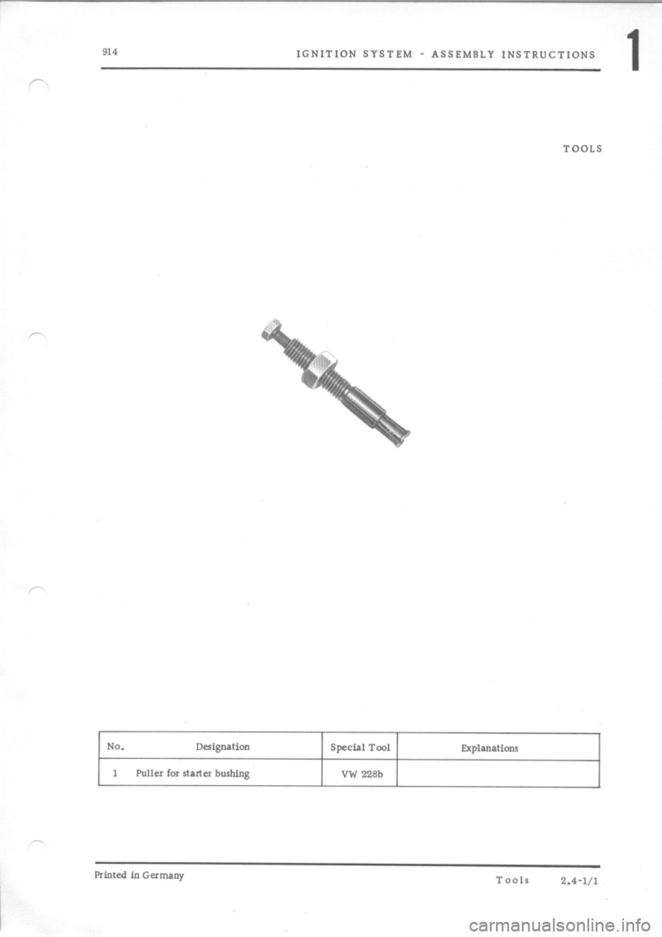 PORSCHE 914 1975 1.G Engine 1 Workshop Manual 