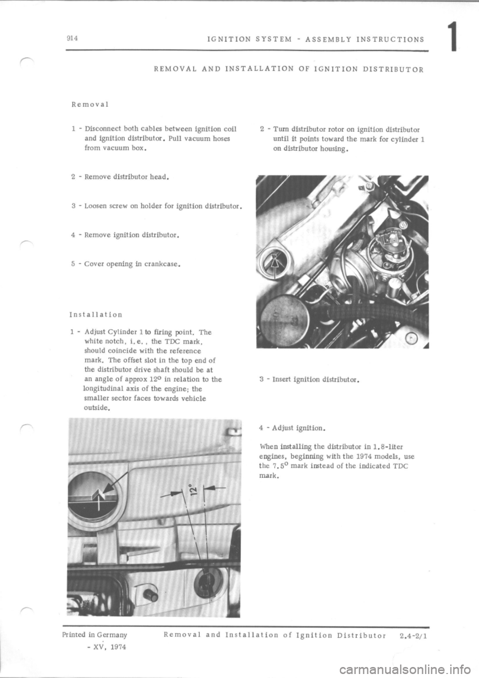 PORSCHE 914 1975 1.G Engine 1 Workshop Manual 