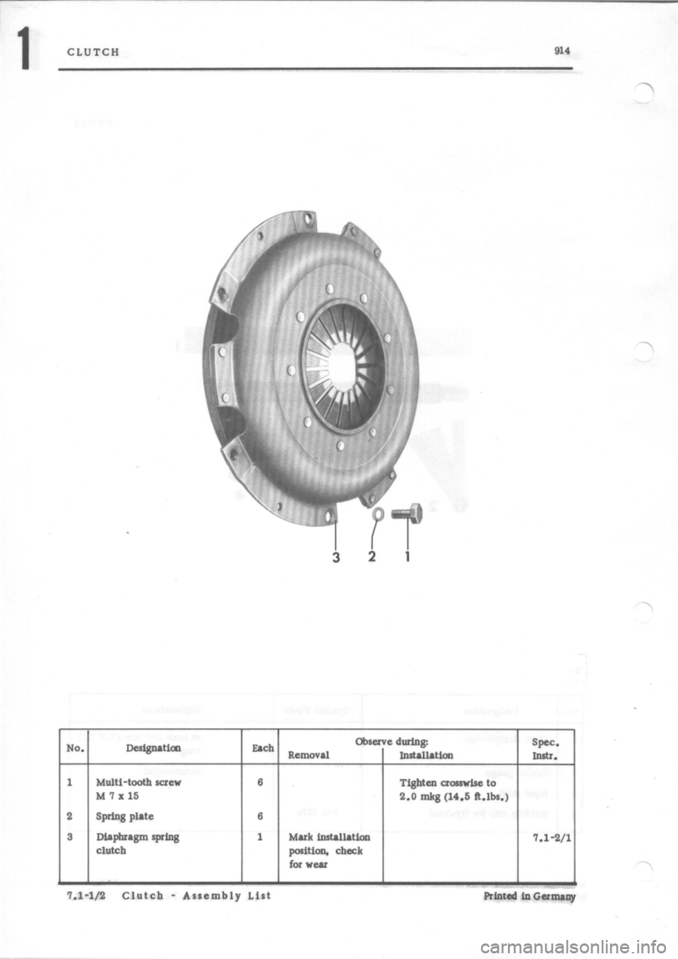 PORSCHE 914 1970 1.G Engine 3 Workshop Manual 