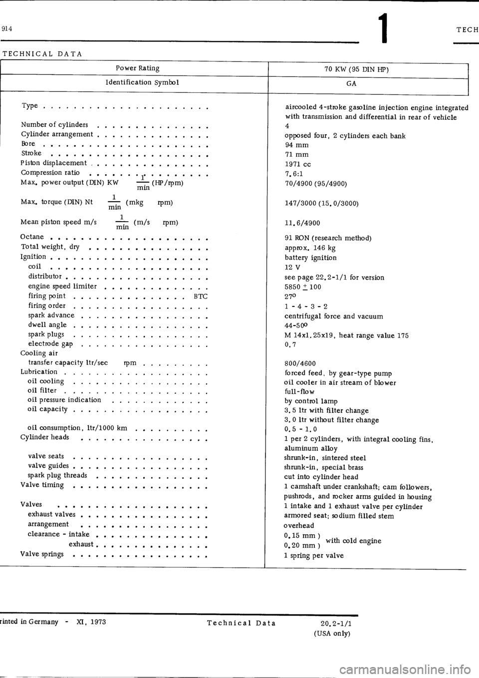 PORSCHE 914 1970 1.G Engine 3 Workshop Manual 