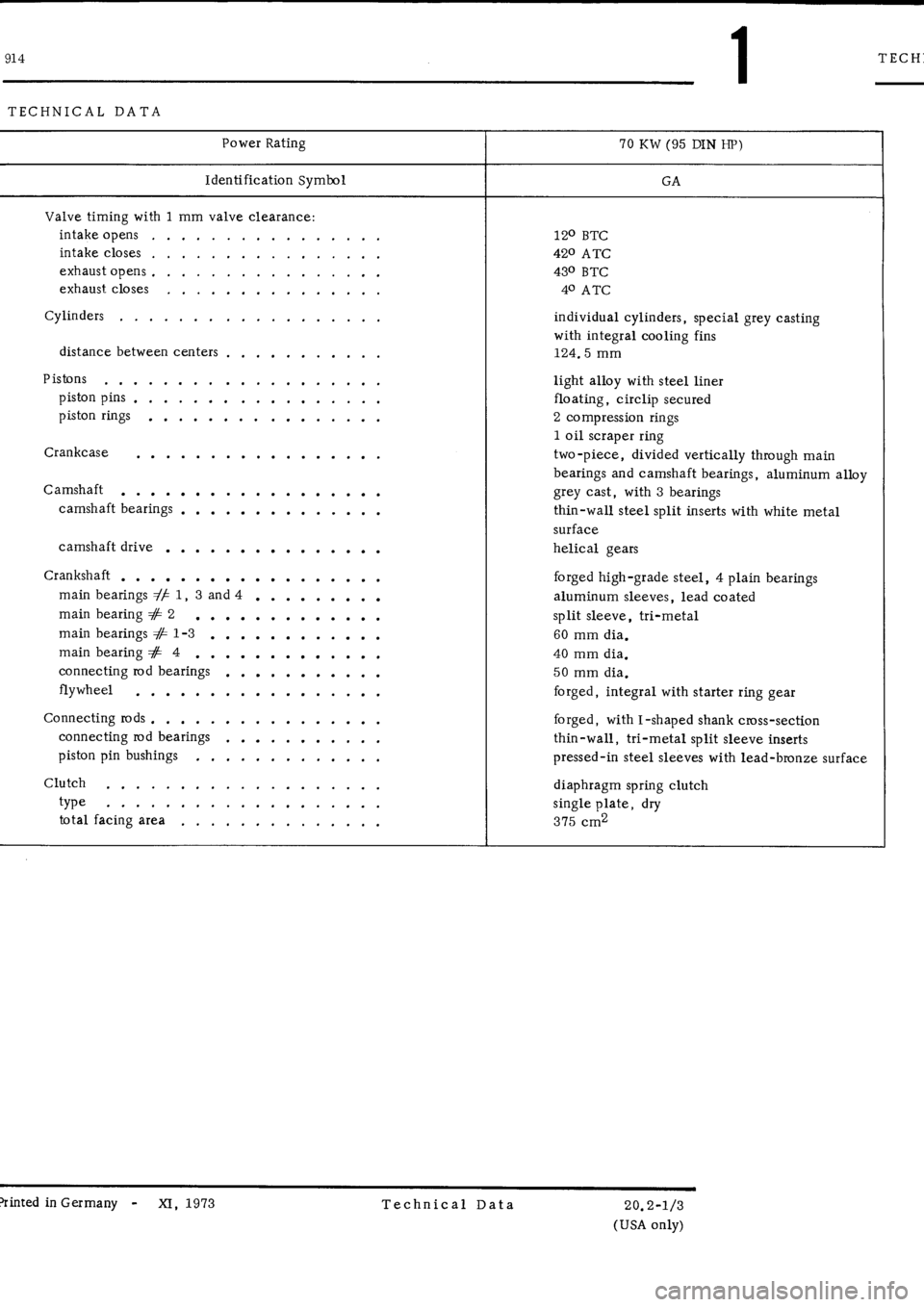 PORSCHE 914 1970 1.G Engine 3 Workshop Manual 