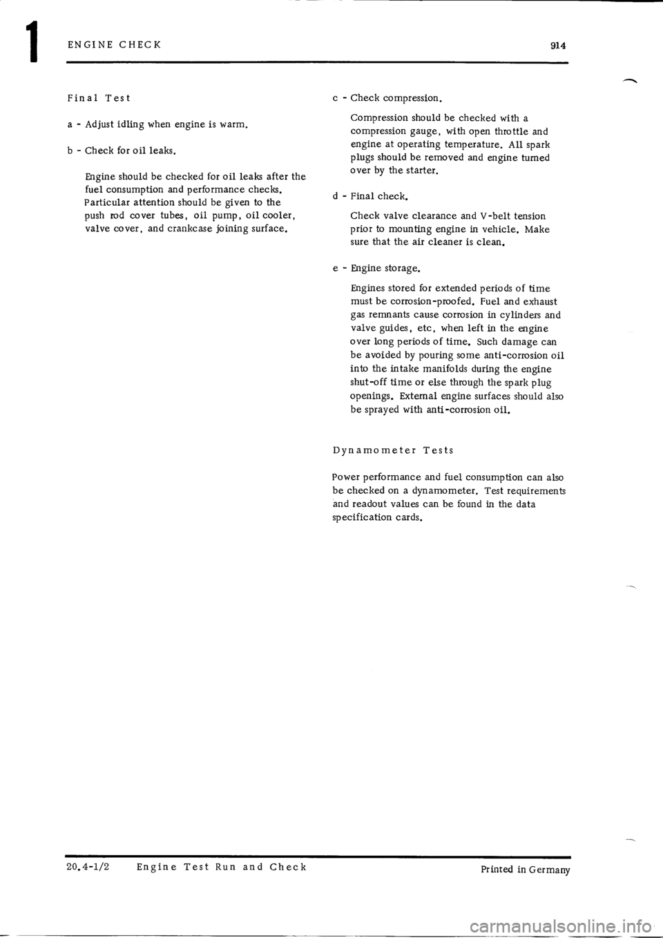 PORSCHE 914 1970 1.G Engine 3 Workshop Manual 
