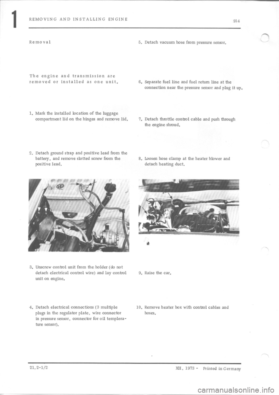 PORSCHE 914 1970 1.G Engine 3 Workshop Manual 