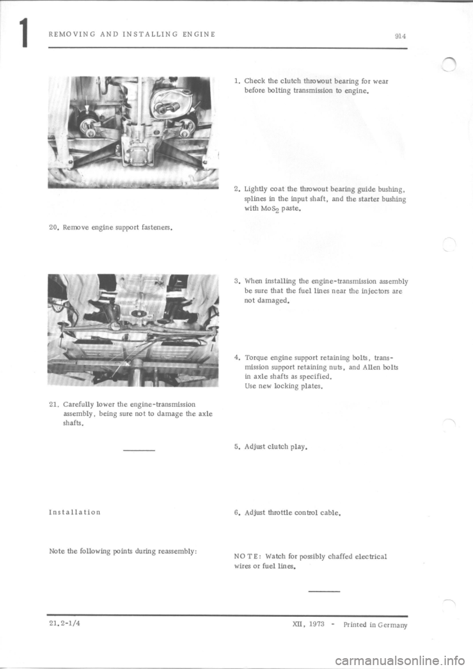 PORSCHE 914 1970 1.G Engine 3 Workshop Manual 