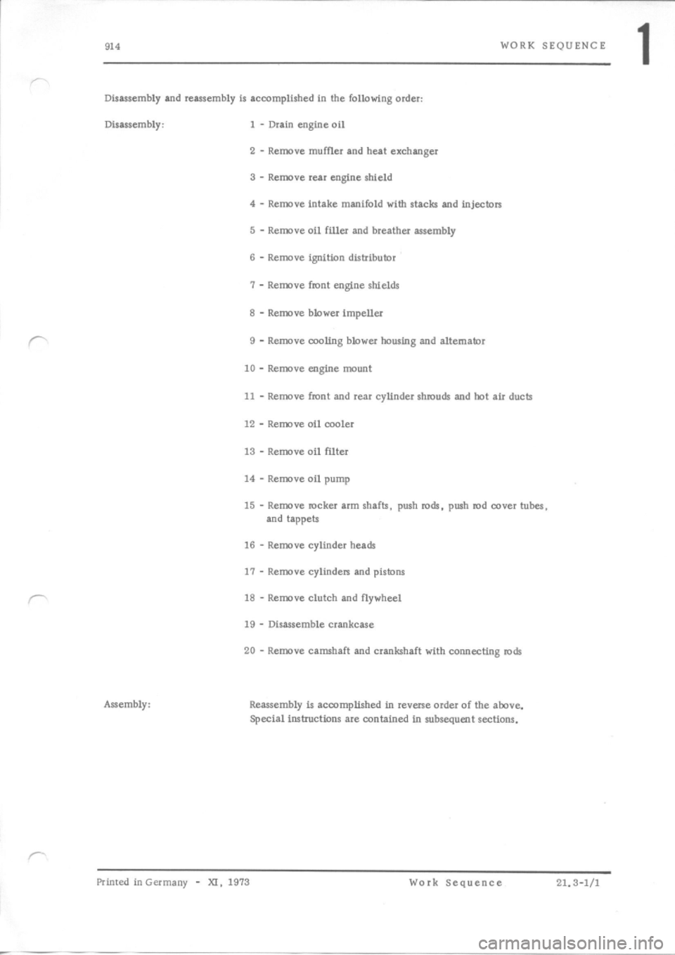 PORSCHE 914 1970 1.G Engine 3 Workshop Manual 