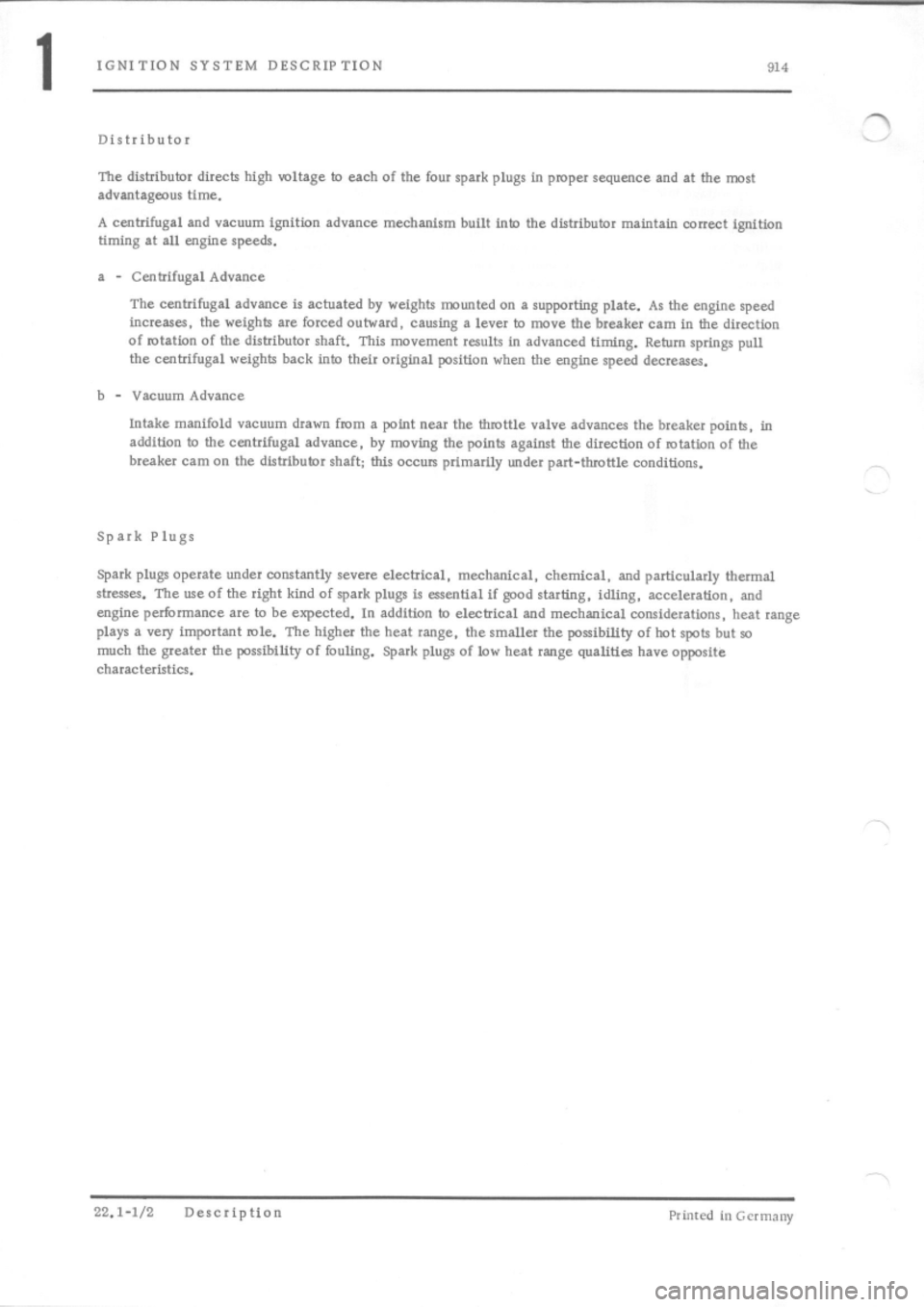 PORSCHE 914 1970 1.G Engine 3 Workshop Manual 