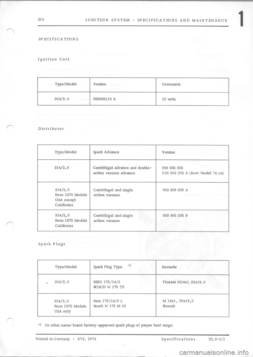 PORSCHE 914 1970 1.G Engine 3 Workshop Manual 