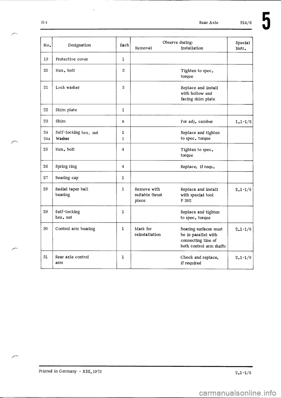 PORSCHE 914 1974 1.G Rear Axle Workshop Manual 