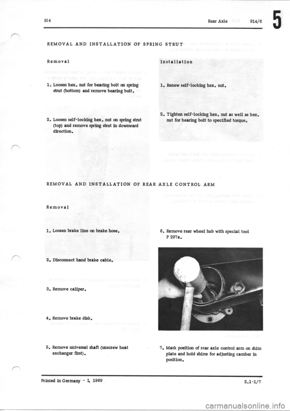 PORSCHE 914 1974 1.G Rear Axle Workshop Manual 