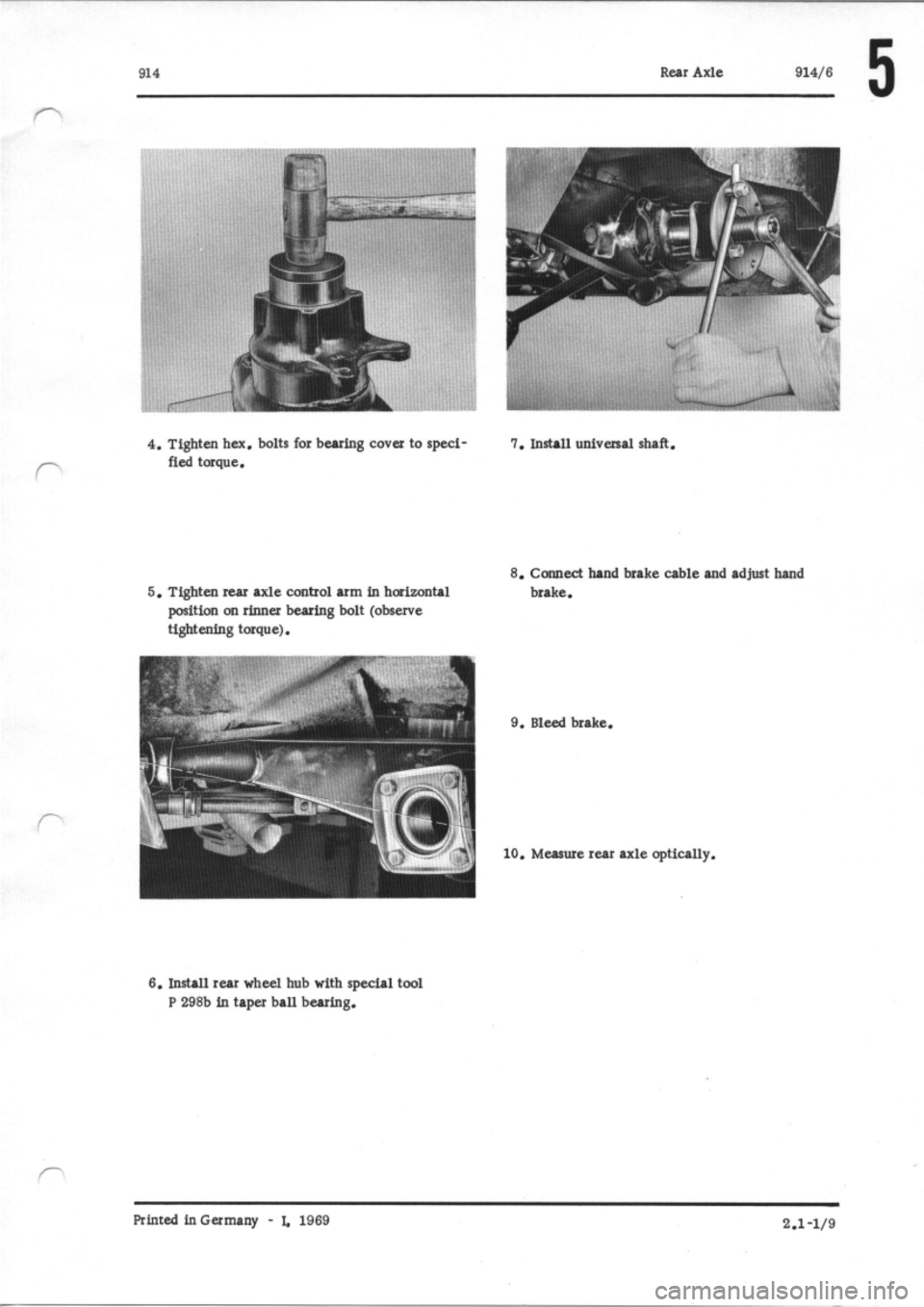 PORSCHE 914 1974 1.G Rear Axle Workshop Manual 