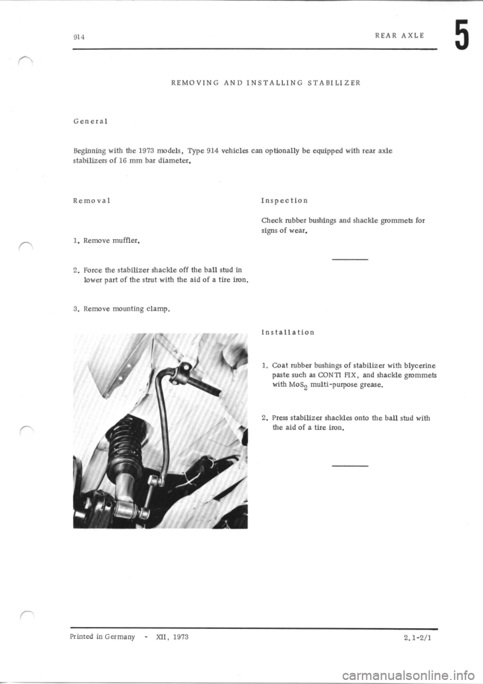 PORSCHE 914 1974 1.G Rear Axle Workshop Manual 