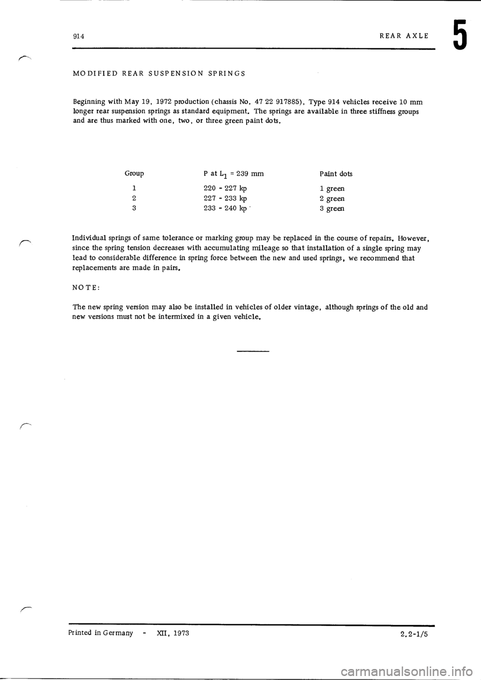 PORSCHE 914 1974 1.G Rear Axle Workshop Manual 