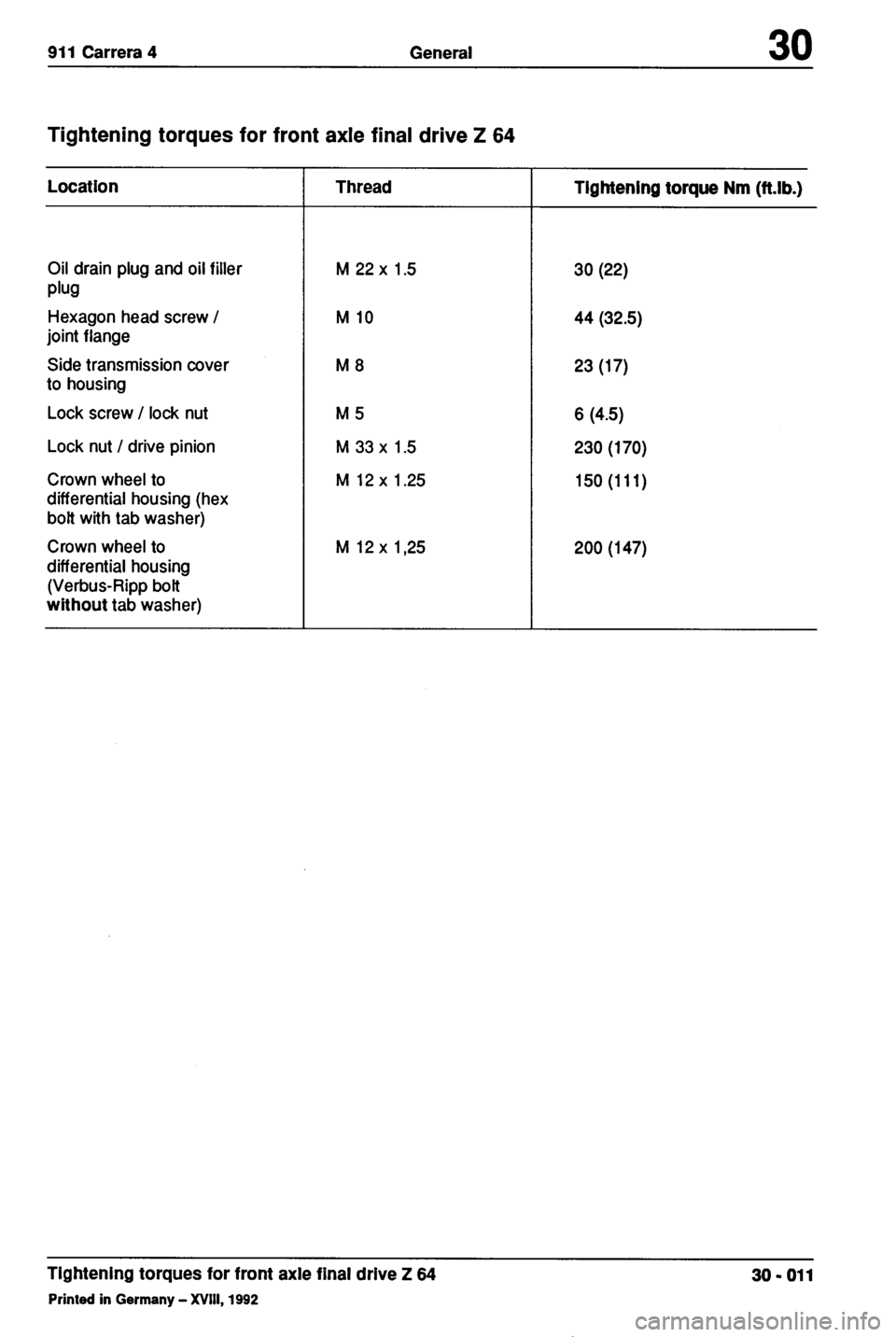 PORSCHE 964 1987 2.G Service Workshop Manual 2 