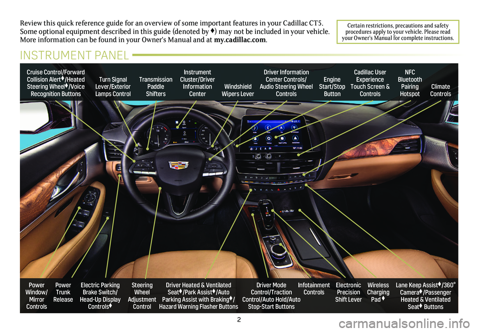 CADILLAC CT5 2020 Convenience & Personalization Guide 2
Review this quick reference guide for an overview of some important feat\
ures in your Cadillac CT5. Some optional equipment described in this guide (denoted by ♦) may not be included in your vehi CADILLAC CT5 2020 Convenience & Personalization Guide 2
Review this quick reference guide for an overview of some important feat\
ures in your Cadillac CT5. Some optional equipment described in this guide (denoted by ♦) may not be included in your vehi