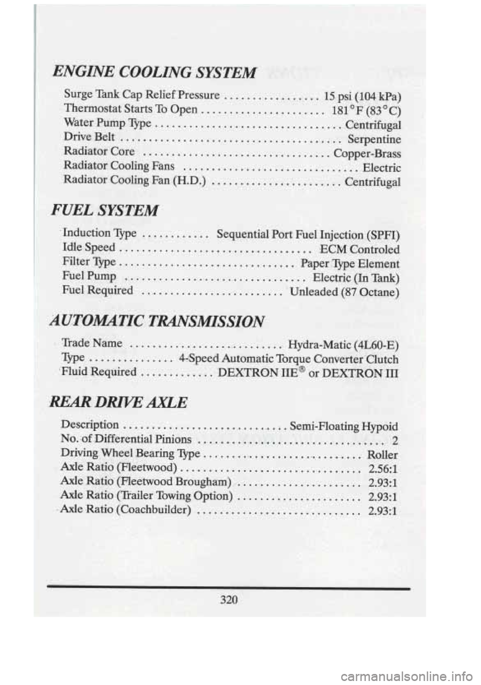 CADILLAC FLEETWOOD 1994  Owners Manual 