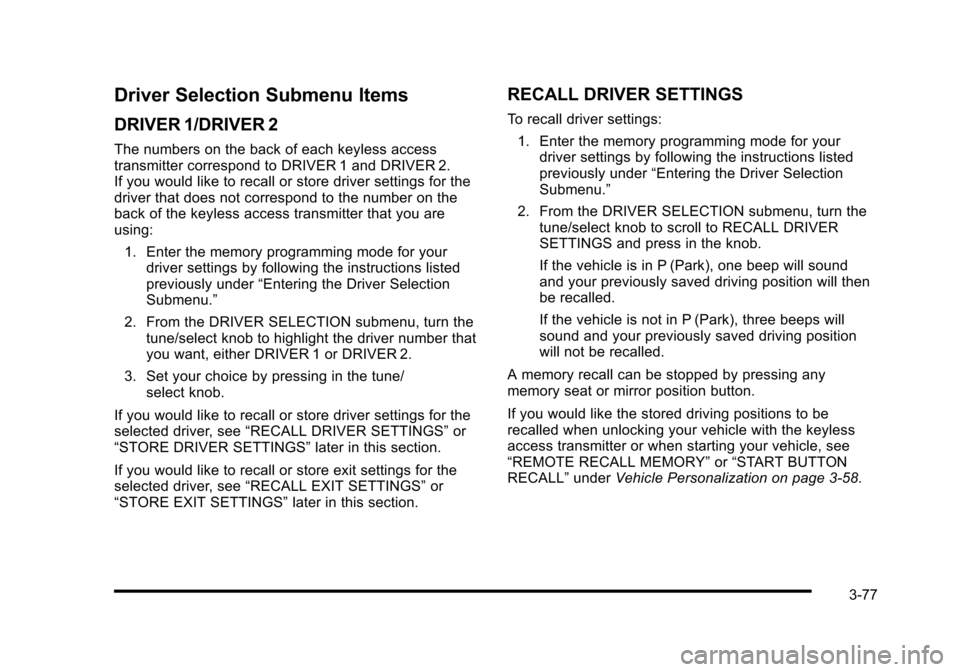 CADILLAC STS 2010 1.G Owners Manual 