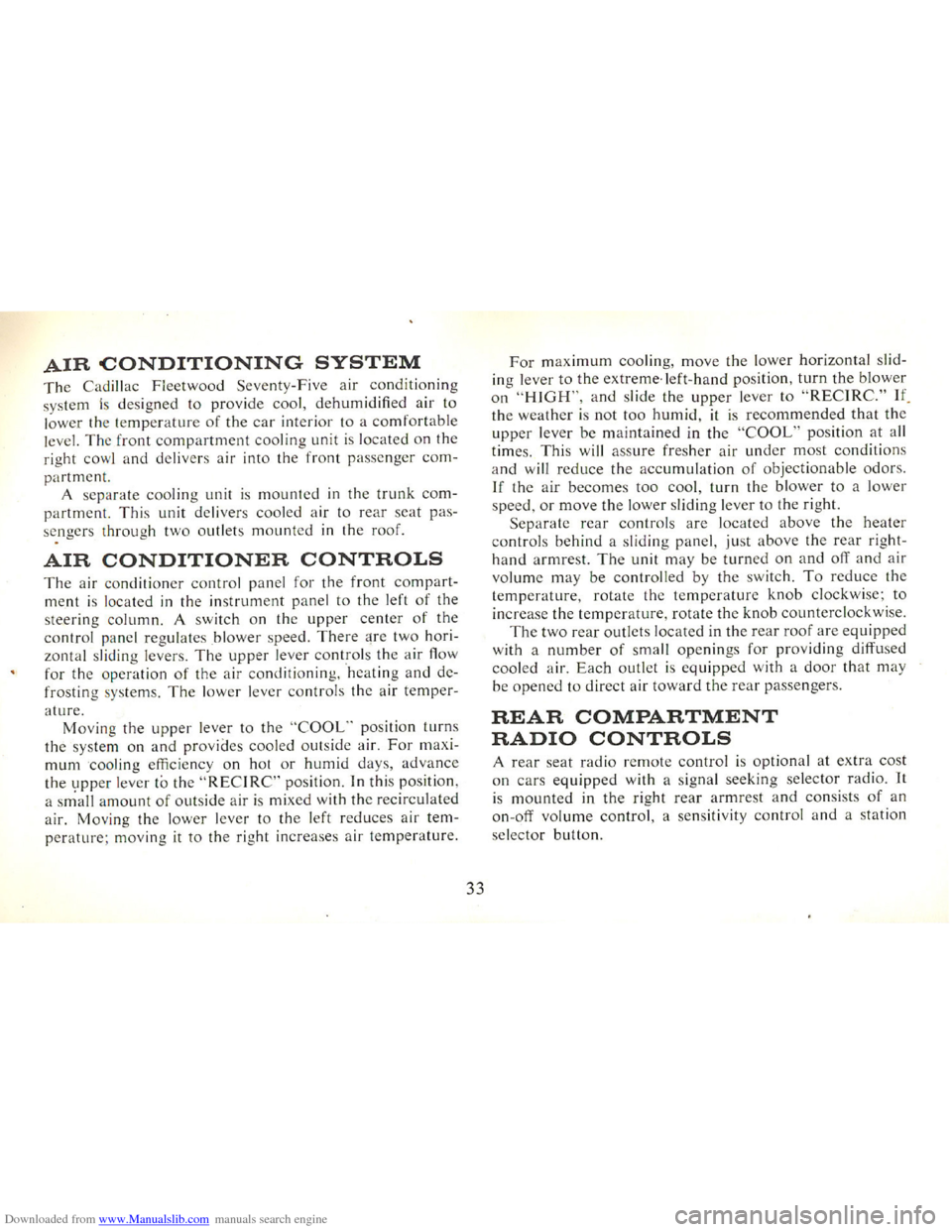 CADILLAC FLEETWOOD 75 1965 1.G Owners Manual Downloaded from www.Manualslib.com manuals search engine   