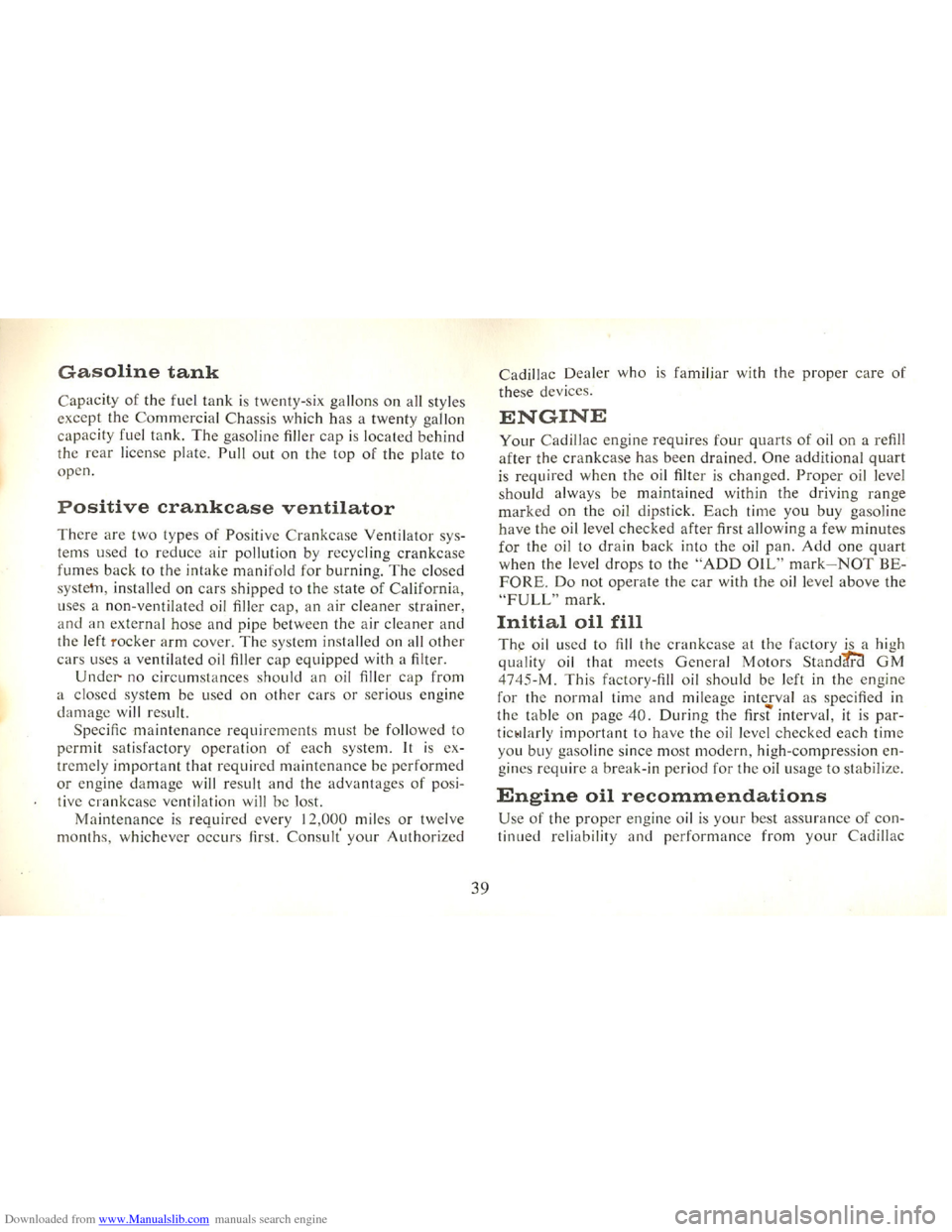 CADILLAC FLEETWOOD 75 1965 1.G Owners Manual Downloaded from www.Manualslib.com manuals search engine   