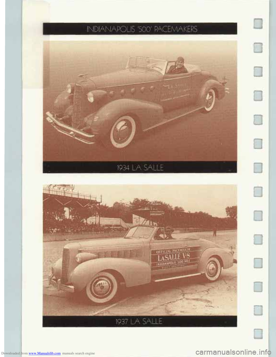 CADILLAC FLEETWOOD 1993 2.G Owners Manual Downloaded from www.Manualslib.com manuals search engine INDIANAPOLIS 500 PACEMAI(ERS 
S 
m   