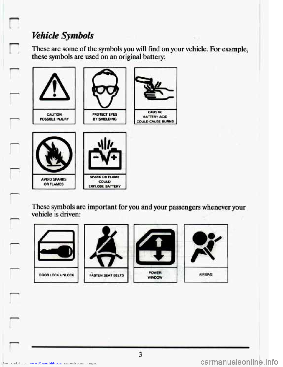 CADILLAC ELDORADO 1994 10.G Owners Manual Downloaded from www.Manualslib.com manuals search engine r; il 
r 
r 
n 
t 
r 
r 
i 
i ! 
I- t 
Which Symbols -. 
These are some  of  the  symbols  you  will  find  on your  vehicle. For example, ~ 
