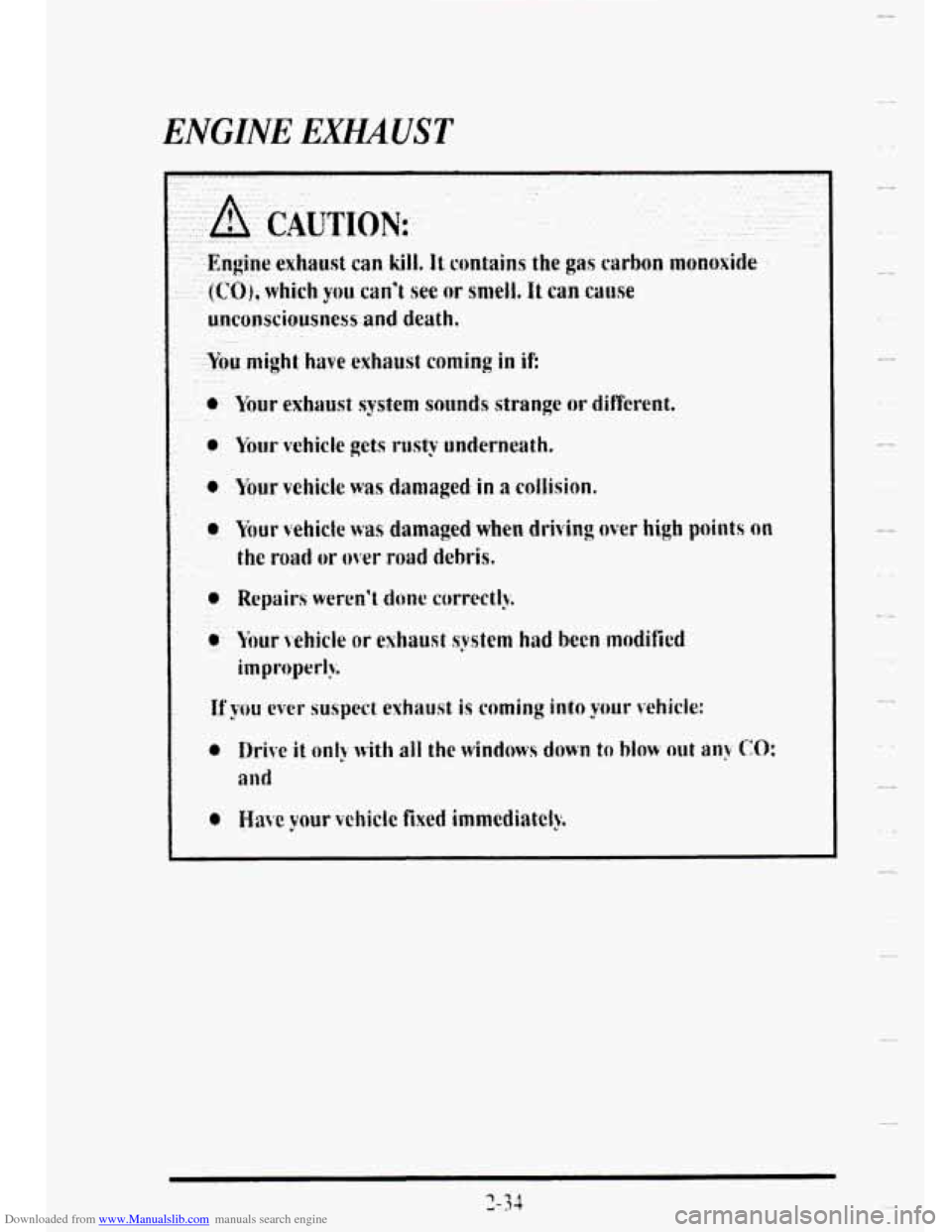 CADILLAC DEVILLE 1995 7.G Owners Manual Downloaded from www.Manualslib.com manuals search engine ENGINE EXHAUST 
..................... ... ...... .. 
.... .. .. 
... ... 
..   