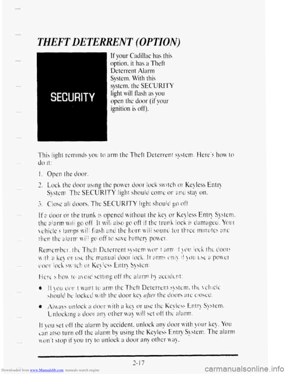CADILLAC DEVILLE 1995 7.G Owners Manual Downloaded from www.Manualslib.com manuals search engine c 
THEFT DETERRENT (OPTION)   